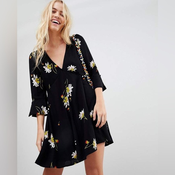 Free People Dresses & Skirts - Free People Time On My Side Black Floral Wrap Dress